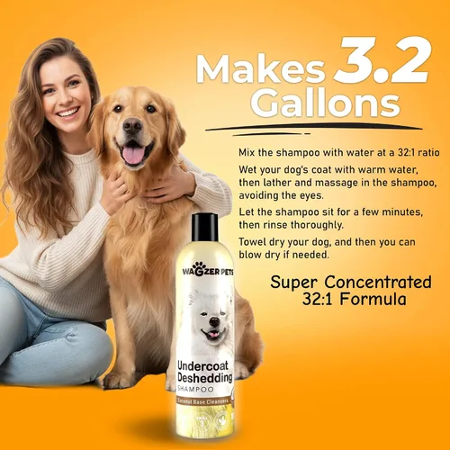 Vista 4 de Wagzer - Champú para perros altamente concentrado de 16 onzas, hace hasta 3.2 galones, a base de coco con vitamina E, Omega 3 y 6, nutre el pelaje