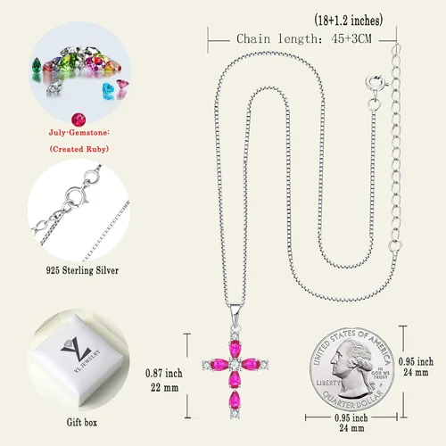 Vista 20 de YL Collar de cruz de plata de ley 925 con colgante de piedra natal religiosa para mujer