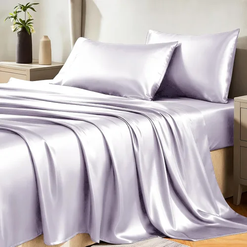 Vista 43 de Juego de sábanas de satén CozyLux de microfibra sedosa con bolsillo profundo, sábana bajera plana y fundas de almohada, suave y suave