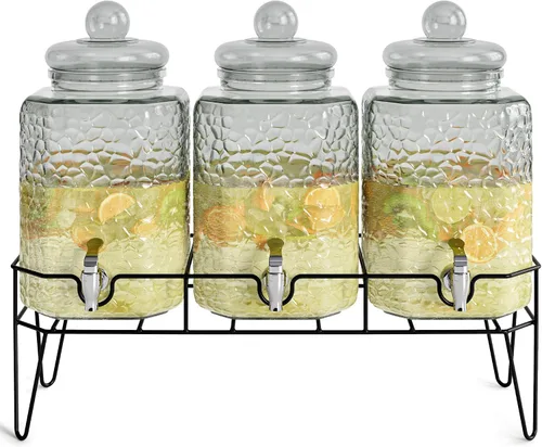 Vista 9 de Style Setter Dispensadores de bebidas de vidrio premium, 1.5 galones, juego Doble con soporte