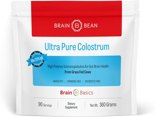 Vista 6 de Brain Basics Calostro ultra puro, 4000 mg por porción, mínimo 25% de anticuerpos IgG, salud intestino-cerebro-inmune, cabello y piel brillantes.