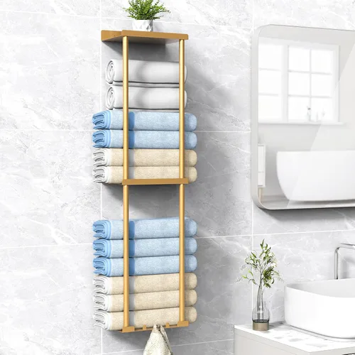 Vista 9 de Liuoud Toallero para Baño, Organizador Portador de Almacenamiento de Toallas Enrolladas Vertical Montado en la Pared con Estante, Sostiene Hasta 6