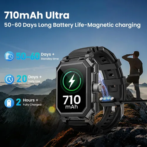 Vista 4 de Rogbid Relojes inteligentes militares para hombres, 2.06 pulgadas AMOLED IP68 impermeable Smartwatch para Android iOS, contestar/hacer llamadas