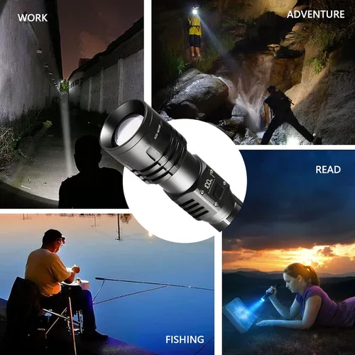 Vista 8 de Linternas LED Recargables de Alto Lúmenes, Linterna de 10000mAh de Alta Potencia Impermeable Más Brillante Linterna Zoomable con Foco