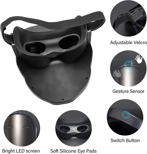 Vista 2 de Máscara de Halloween LED transformadora de cara con Bluetooth programable para disfraces de mascarada cosplay fiesta máscara iluminada