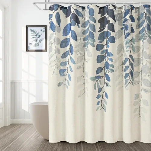 Vista 13 de BOODII Cortinas de ducha negras de 36 x 72 pulgadas, cortina de ducha de eucalipto de primavera para baño, cortina de baño con textura de flameado