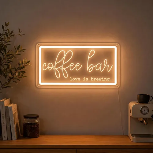 Vista 13 de Letrero de neón "But First Coffee" para decoración de pared, de 17 * 16 pulgadas, LED blanco cálido regulable con adaptador de corriente de 12V