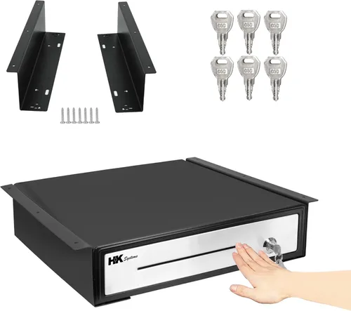 Vista 10 de HK SYSTEMS Cajón de efectivo resistente negro de 13 pulgadas con apertura "Push", 4B5C con soporte de metal para montaje debajo del mostrador