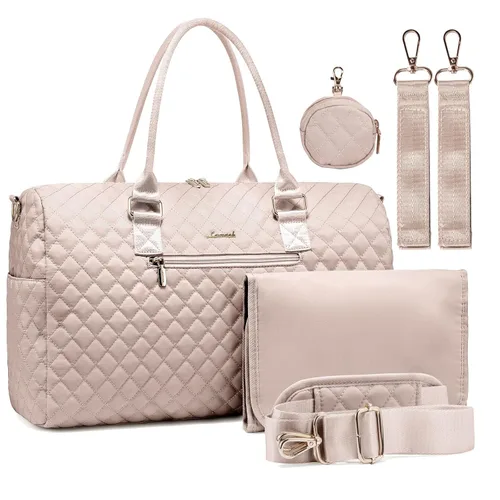 Vista 16 de LOVEVOOK - Bolso de pañales con estuche para chupete y cambiador, bolso grande de maternidad para hospital y viajes de fin de semana, bolso