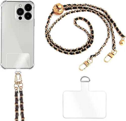 Vista 15 de Cadena cruzada para teléfono Cordón para teléfono celular, Correa universal de cuero + metal para el hombro con parches de sujeción para teléfono (A)