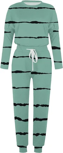 Vista 4 de Conjunto deportivo de dos piezas mujer Top de manga larga a rayas sudadera con bolsillo pantalones de gala cordón