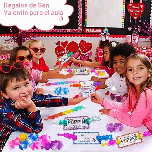 Vista 5 de JUNQIU Tarjetas del Día de San Valentín para Niños de Escuela, Paquete de 30 Tarjetas Pop It de San Valentín, Tarjetas de Intercambio de San