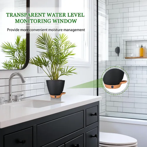 Vista 7 de Macetas de riego automático de 6 pulgadas para plantas de interior (paquete de 5) – Pequeñas macetas de plástico con ventana de nivel de agua