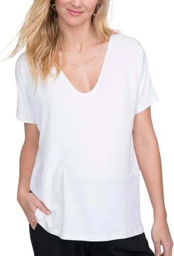 Vista 3 de HATCH Collection Luxe Maternity Tee Short Sleeve with V Neck, Soft Drapey Fabric, Flattering Shape The Perfect Vee Negro