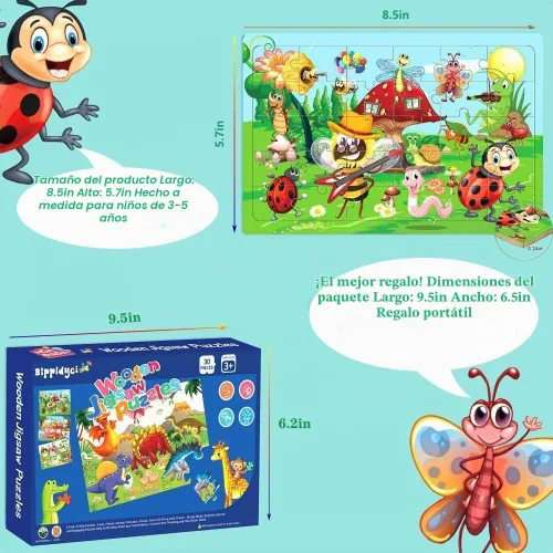 Vista 2 de Rompecabezas de madera para niños de 3 a 5 años de edad, 30 piezas, rompecabezas de madera coloridos para niños pequeños, rompecabezas educativos