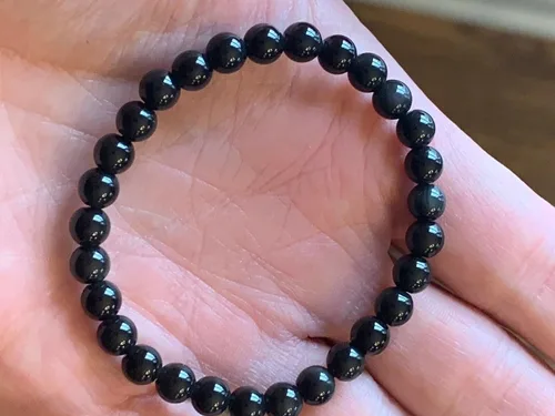 Vista 3 de Pulsera de ónix negro redonda de 0.236in elástica de 6 12 pulgadas con cuentas nunca usadas #20024