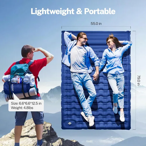 Vista 26 de OGERY Colchoneta de dormir para campamento, almohadilla de dormir reforzada extra gruesa de 6 pulgadas con almohadas y bomba de pie integrada Azul