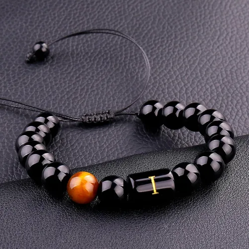 Vista 44 de SUMMER LOVE Regalos para el Día del Padre, pulsera con inicial de piedra de ónix negro de 0.394 pulgadas para hombres, pulsera de cuerda trenzada