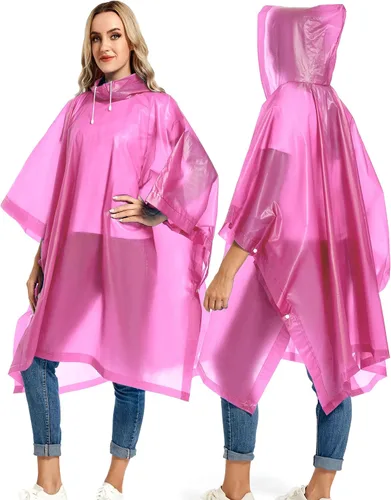 Vista 32 de Paquete de 2 ponchos de lluvia para adultos, reutilizables, impermeables, de supervivencia, emergencia, resistente, con capucha con cordón
