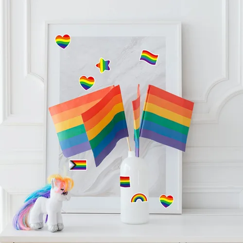 Vista 5 de Starboling 500 calcomanías de orgullo, calcomanías de corazón de arco iris del orgullo del progreso para gays lesbianas bisexuales, desfiles del mes