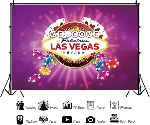 Vista 2 de Leyiyi Welcome to Las Vegas Background - Telón de fondo de fotografía de 5 x 3 pies, diseño de casino, apuesta borrosa, fondo morado, decoración
