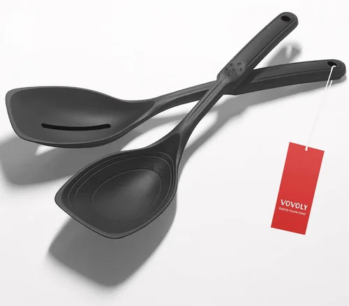 Vista 13 de Cuchara de cocina grande de silicona, juego de cuchara sólida antiadherente con tazón profundo y marca de medición para mezclar, servir, escurrir