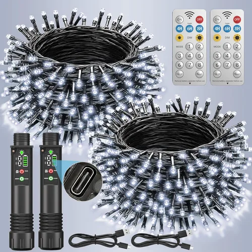 Vista 11 de Paquete de 2 tiras de luces recargables con control remoto, color blanco Blanco cálido