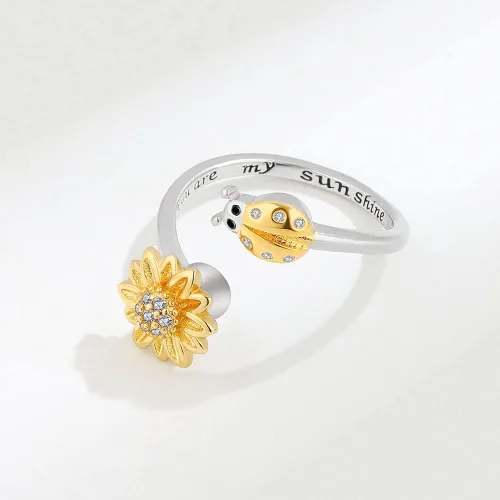 Vista 3 de VIFE Anillos de plata esterlina S925 para ansiedad para mujer, anillo abierto ajustable, circonita cúbica 3A, abejagirasol You are My Sunshine