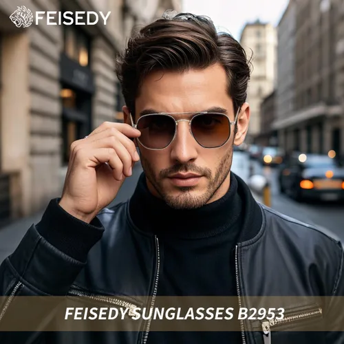 Vista 2 de FEISEDY Gafas de sol Aviador Hombres Mujeres 70s Gafas de sol Cuadrado Marco UV400 Protección B2953