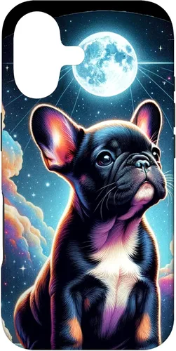 Vista 32 de Funda para iPhone SE (2020) / 7 / 8 Bulldog Francés Puppy Under The Moon In Space