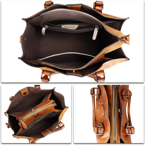 Vista 7 de Bolso bandolera de cuero genuino para mujer, bolso de hombro con asa superior