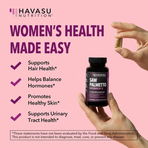 Vista 3 de Palma Enana Americana para Mujeres con Biotina 5000mcg - Potente Bloqueador de DHT para Apoyar la Salud del Cabello, la Piel y las Uñas - 60
