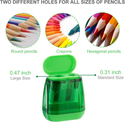 Vista 8 de Sonuimy Sacapuntas manuales, 4 sacapuntas manuales, doble agujero, compacto, de color, sacapuntas de mano para niños con tapa, adultos, estudiantes