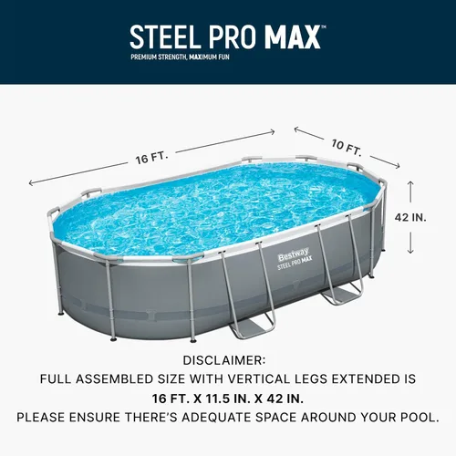 Vista 2 de Bestway 56655E Power Steel - Juego de piscina de 16 x 10 x 42 pulgadas, marco ovalado para exteriores sobre el suelo, con bomba de filtro