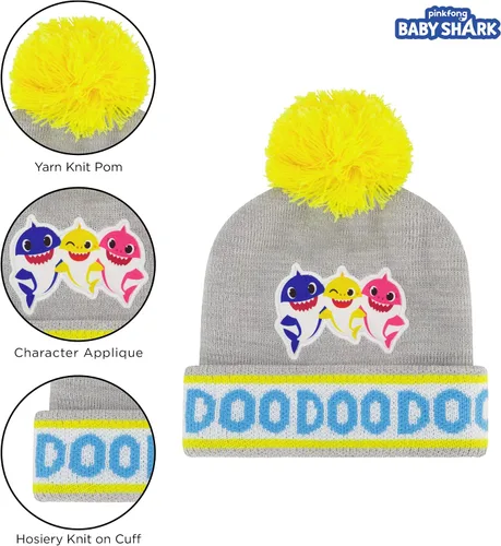 Vista 3 de Nickelodeon Conjunto de gorro y guantes de invierno para niños, gorro de bebé Shark
