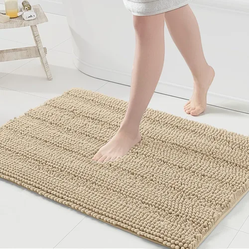 Vista 180 de Grandaily Alfombras de baño de felpilla a rayas de 24 x 16 pulgadas, extra gruesas y suaves, absorbentes, parte trasera de goma, alfombra de ducha