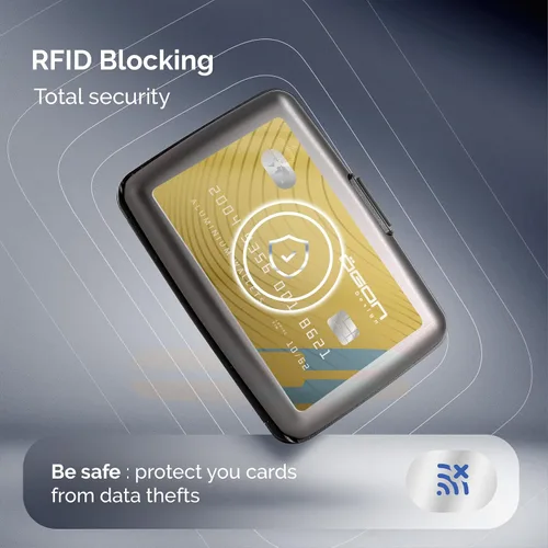 Vista 25 de ÖGON -DESIGNS- Portatarjetas de aluminio, protección RFID contra fraude y desmagnetización, billetera compacta, funda inteligente modelo STOCKHOLM V1