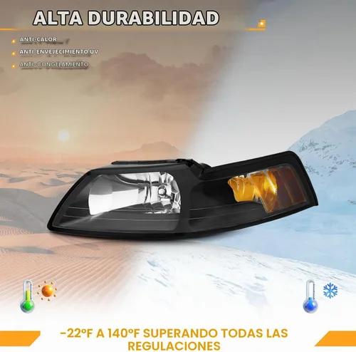 Vista 5 de WEELMOTO - Conjunto de faros halógenos para Ford Mustang V6/GT 1999-2004 Clear Lens Black Housing Amber Reflector, Left Driver+Right Passenger