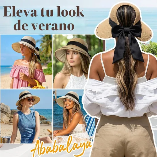 Vista 7 de Ababalaya Sombreros de sol enrollables para mujer, sombrero de playa de Beige jaspeado