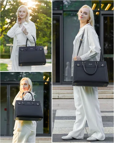 Vista 2 de LOVEVOOK Bolsa para laptop para mujeres, Bolsa tote grande de cuero PU de 15.6 pulgadas, Bolsa de trabajo profesional para maestras, Maletín
