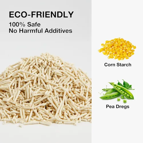 Vista 4 de Arena para gatos de tofu, seguimiento bajo, aglutinación rápida, lavable, control de olores, 99% libre de polvo, hecha de almidón de maíz y heces