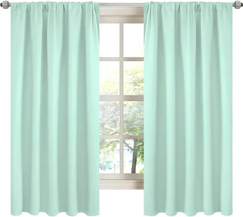 Vista 26 de LA PALMA Cortinas opacas con bolsillo para cortinero para sala de estar, bloqueo de luz, aislamiento térmico, reducción de ruido, cortinas de Aqua