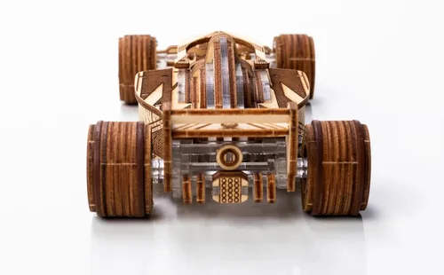 Vista 3 de Modelos Veter Mecánicos Madera y Plástico Rompecabezas 3D Racer V3 Fórmula Uno F1 Racing Car Self-Assembly Set