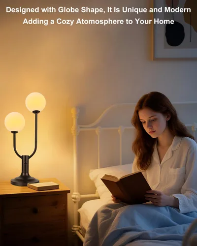 Vista 4 de Lightdot Lámpara de mesa con forma de globo para dormitorio, de mediados de siglo, moderna, negra, pequeña, lámpara de escritorio, regulable, 3000