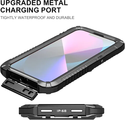Vista 6 de Funda impermeable para iPhone 14 para iPhone 14 bajo el agua, funda metálica para iPhone 14 con protector de pantalla, soporte militar, cuerpo