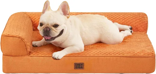 Vista 11 de EHEYCIGA - Cama ortopédica para perros de tamaño mediano, cama de espuma viscoelástica para perros, color beige Small Dog Sofa with Washable