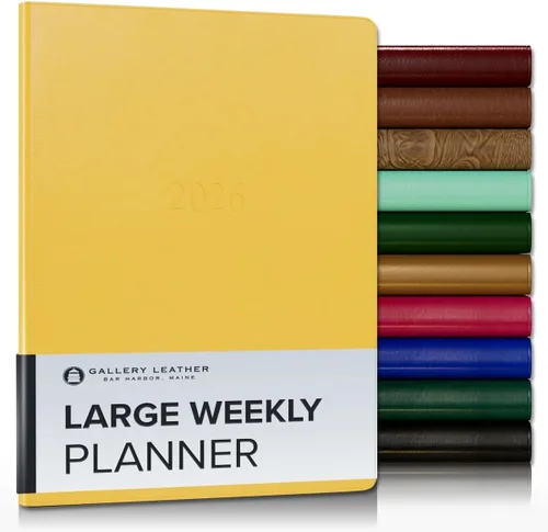 Vista 179 de Gallery Leather Planificador Semanal y Mensual Grande 2025-2026, Calendario Planificador y Cuaderno Elegantemente Encuadernado con Elegantes Bordes