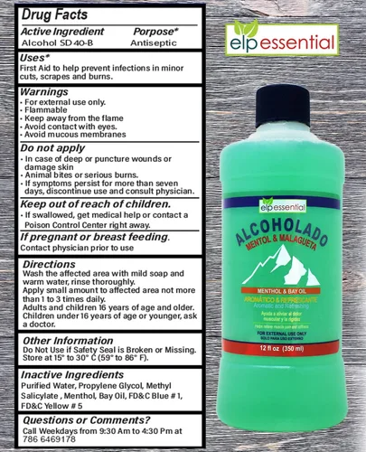 Vista 3 de Alcoholado Mentol & Malagueta Aromático y Refrescante 12 oz 2 Pack