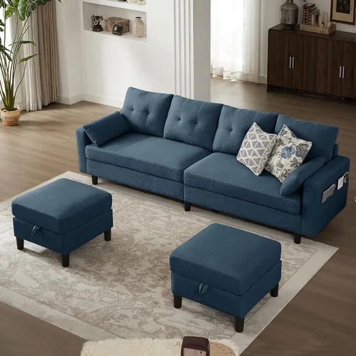 Vista 8 de Sofá en forma de L de 102 pulgadas, sofá con mesa auxiliar otomana, sofá moderno de 4 asientos con funda extraíble para apartamento y sala de estar