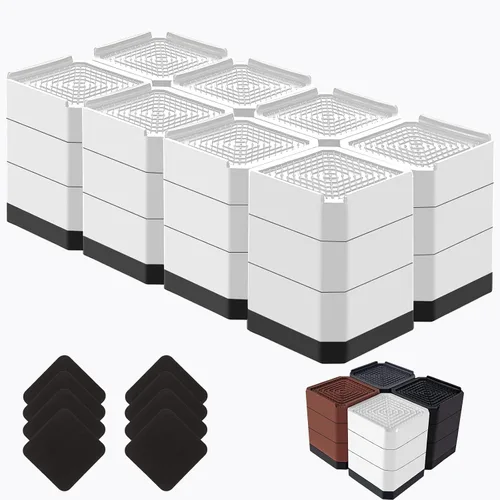 Vista 26 de Elevadores de cama resistentes, bloques elevadores de muebles ajustables de 1.5, 3, 4.3 pulgadas para patas de sofá, mesa, escritorio, refrigerador